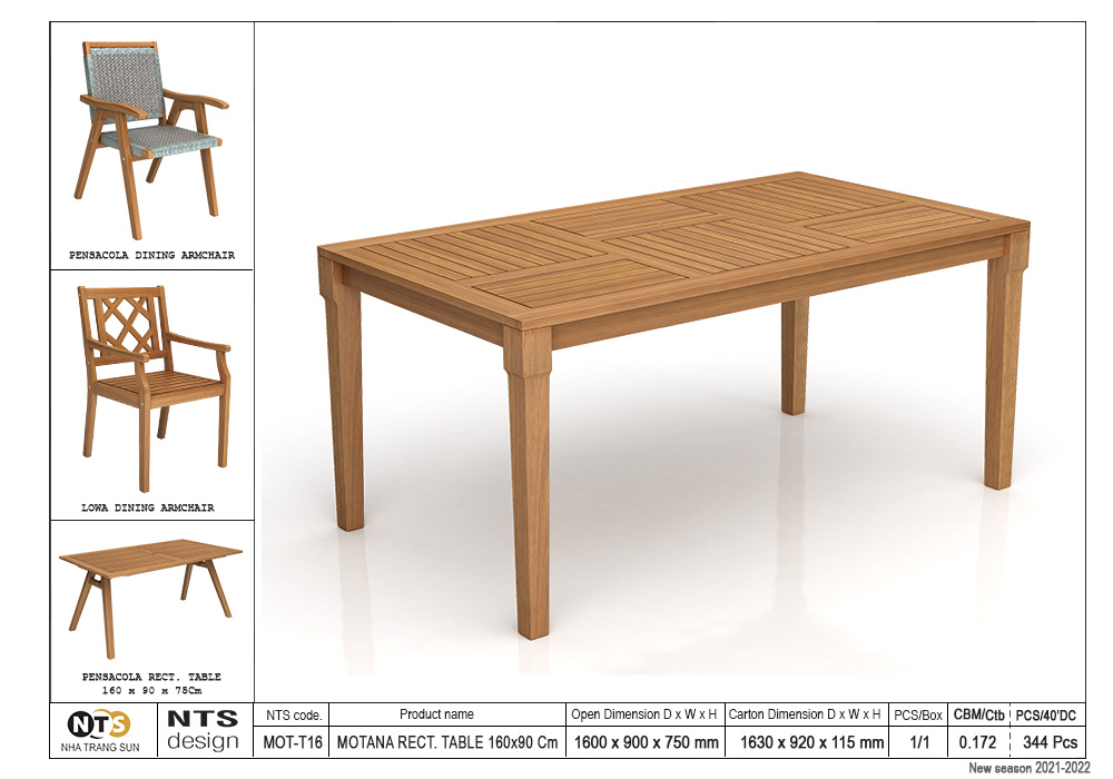 MONTANA RECT. TABLE 160 x 90 x 75Cm